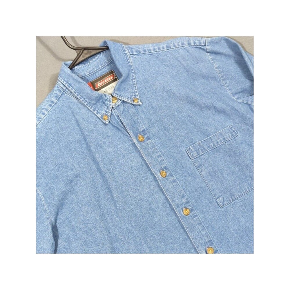 Dickies Denim Shirt Men's L Blue Long Sleeve Button Down Pocket Workwear